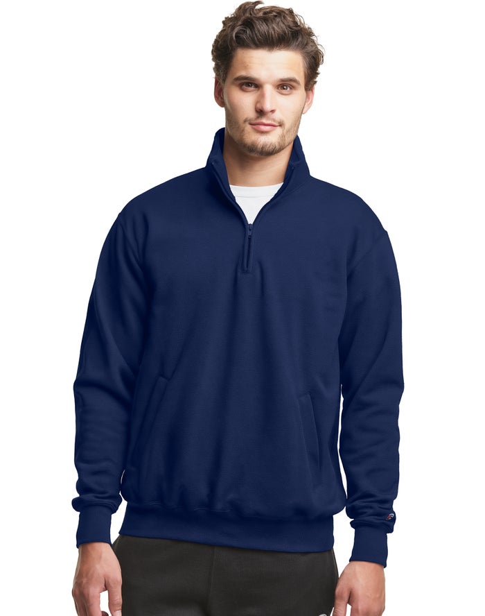 Hanorac Champion Powerblend Fleece 1/4 Zip With Pockets Barbati Bleumarin - Romania ZPQWBIE-75